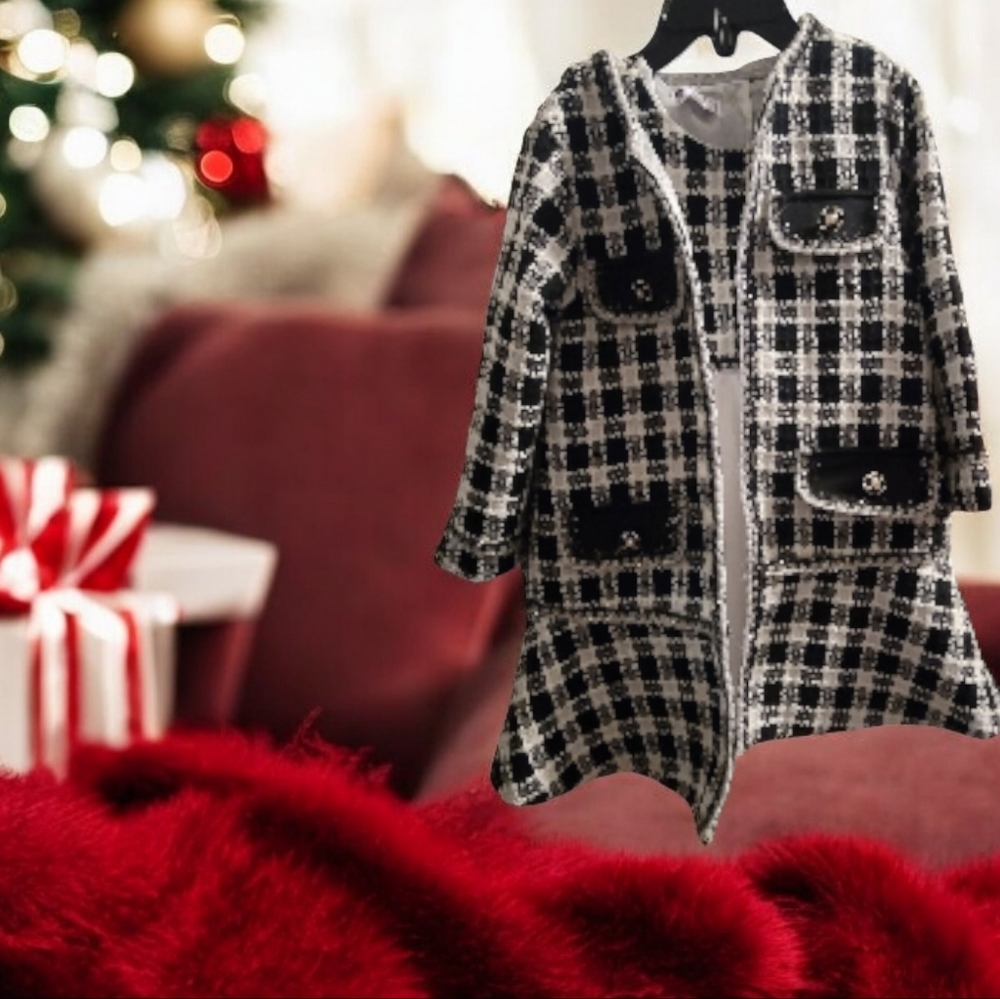 Nwt 2 Pc Black and White Plaid Coat And Dress Sz 3T Read Post